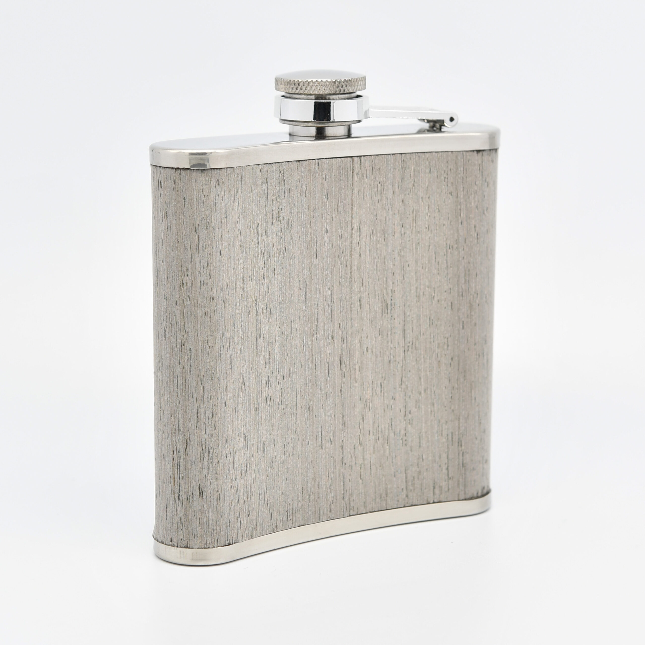 Edelstahl-Flachmann mit Holzfonier