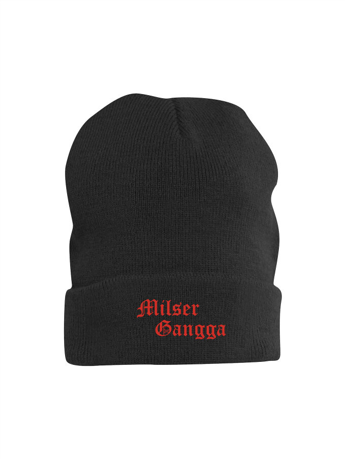 Wintermütze Milser Gangga in Schwarz mit Gangga-Logo, Vorderansicht