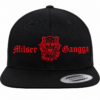 Snapback Milser Gangga in Schwarz mit rot gesticktem Gangga-Logo, Vorderansicht
