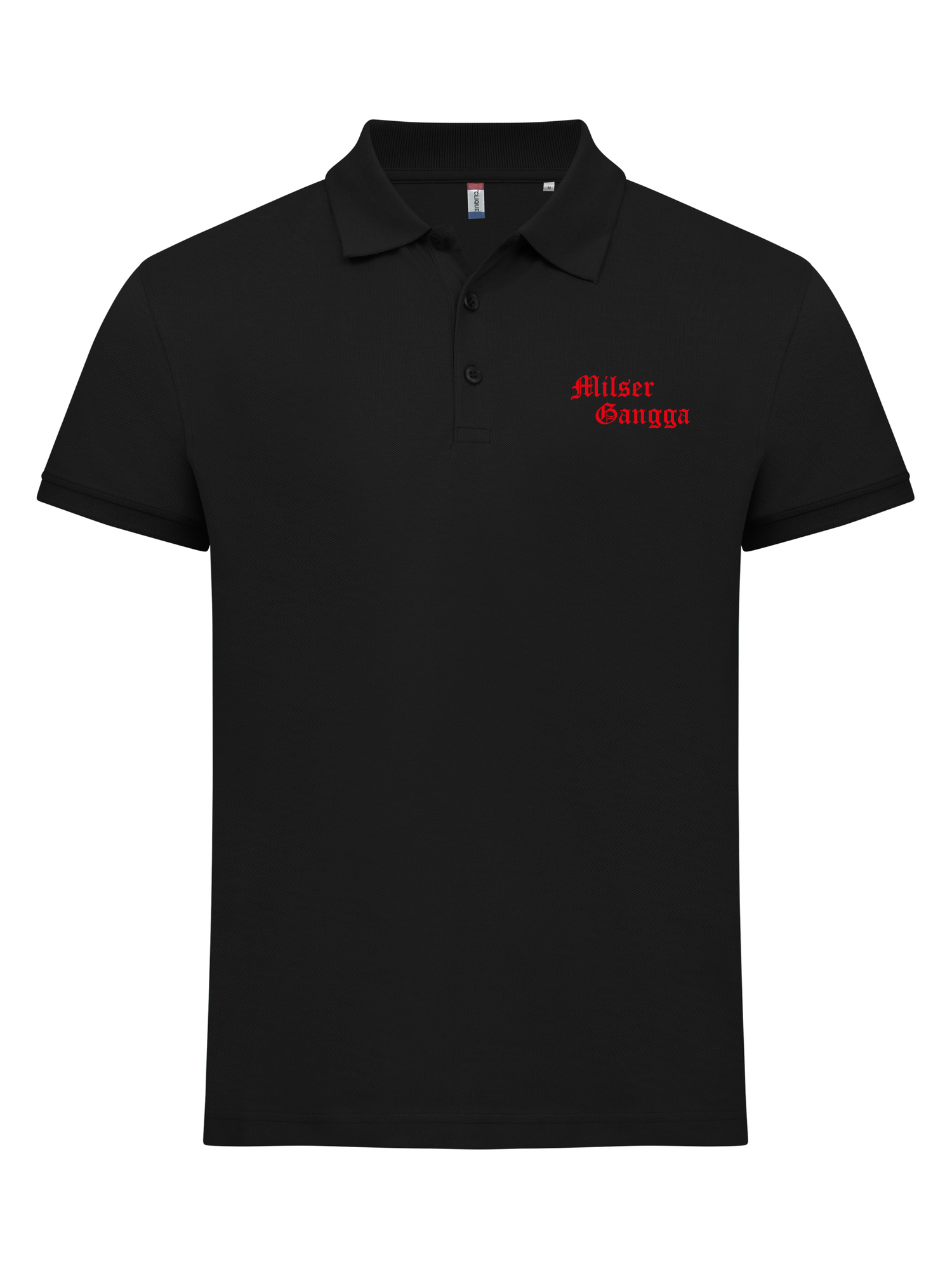 Polo Milser Gangga in Schwarz mit Gangga-Logo, Vorderansicht