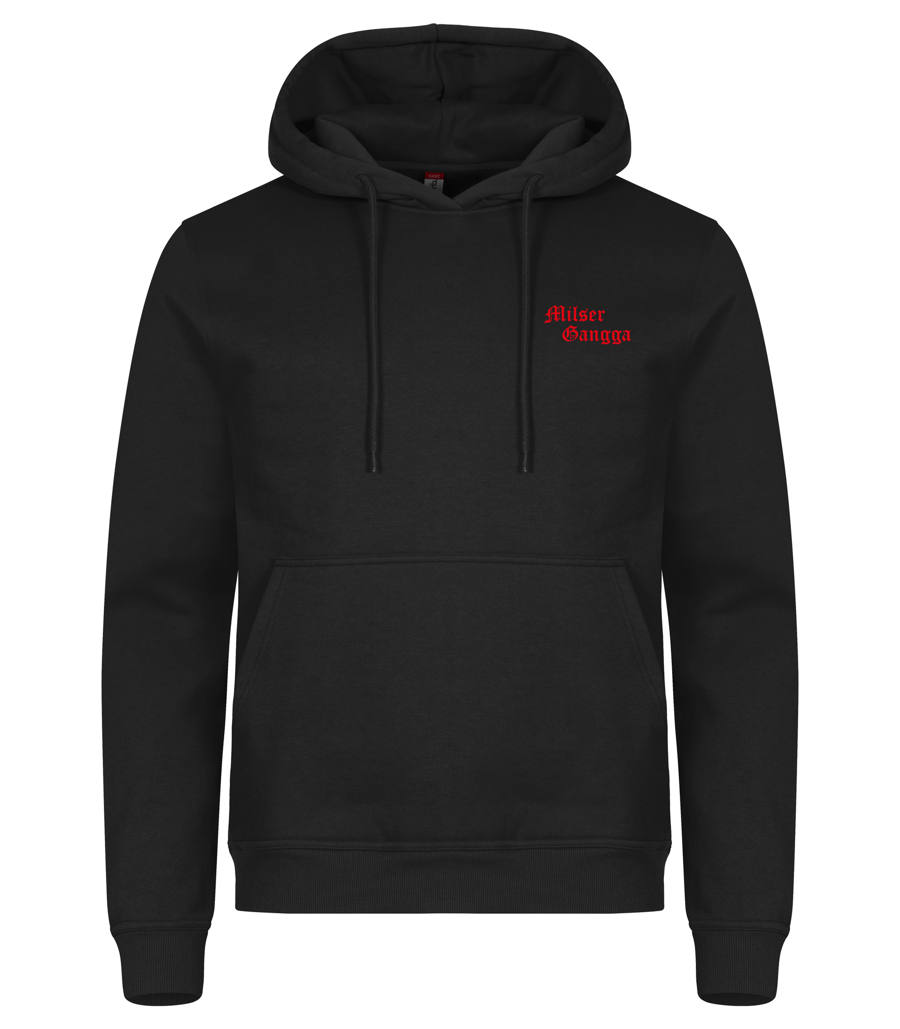 Hoody mit Kapuze Milser Gangga in Schwarz mit Gangga-Logo, Vorderansicht