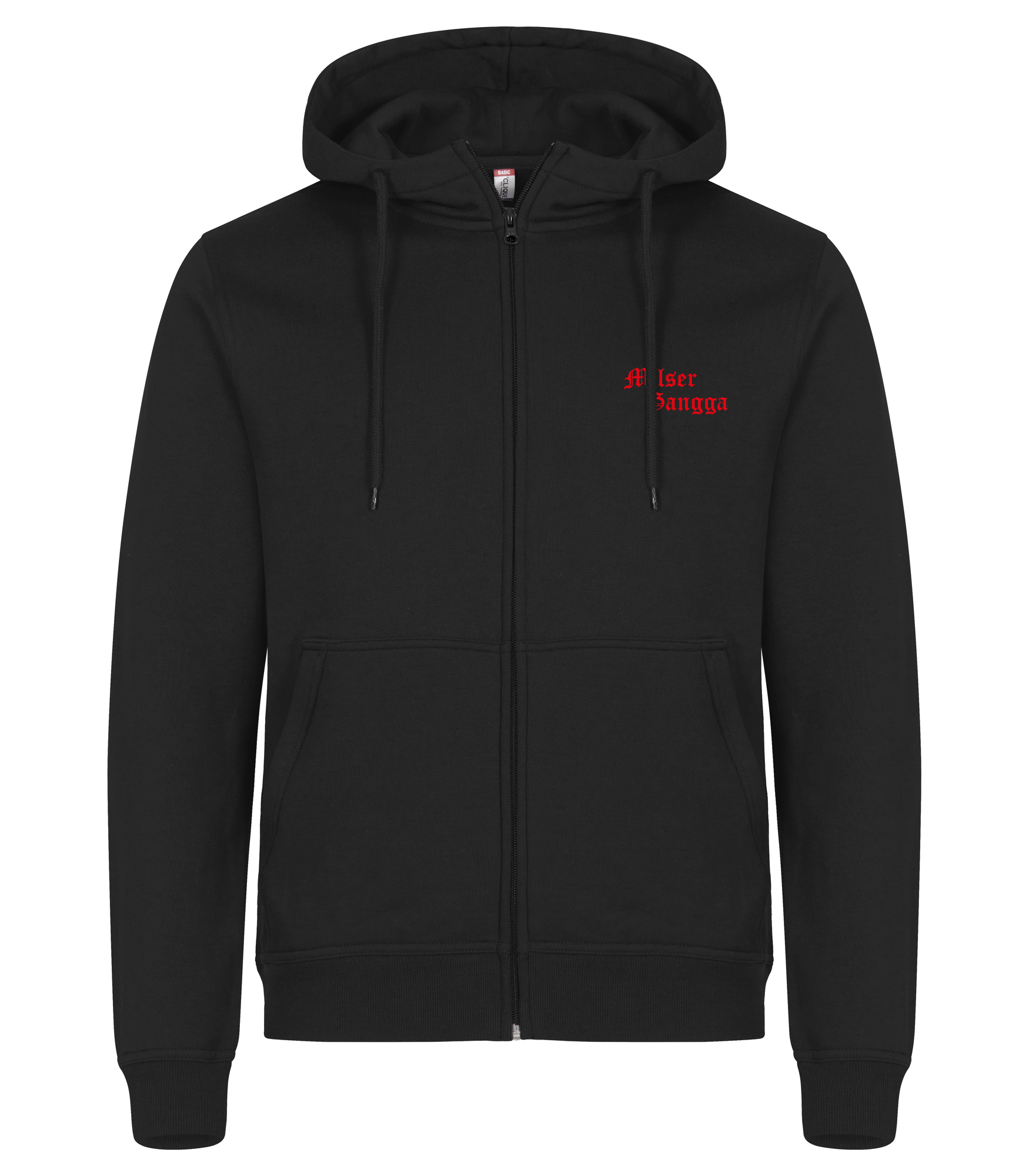 Hoody mit Reißverschluss Milser Gangga in Schwarz mit Gangga-Logo, Vorderansicht