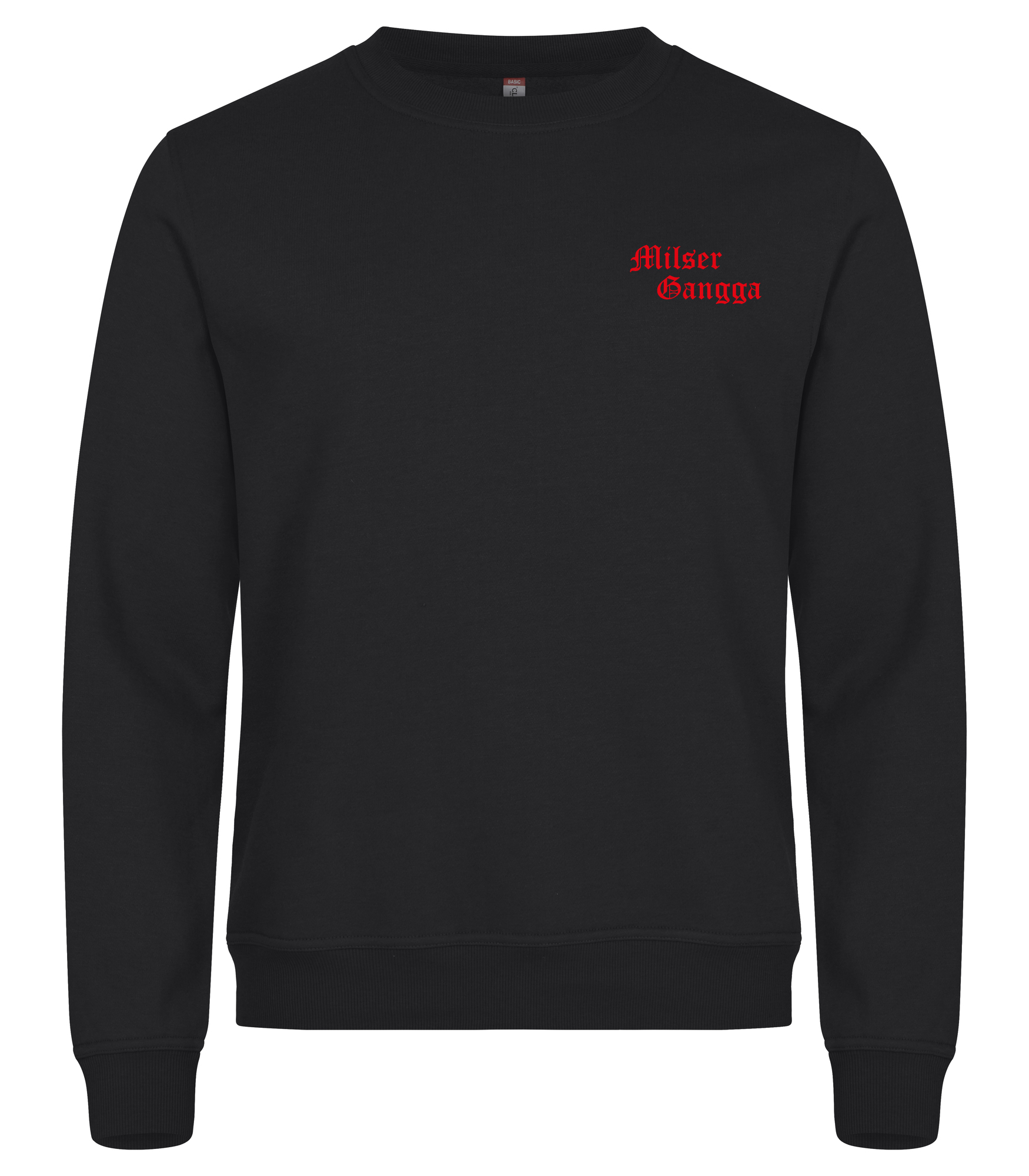 Pullover Milser Gangga in Schwarz mit Gangga-Logo, Vorderansicht