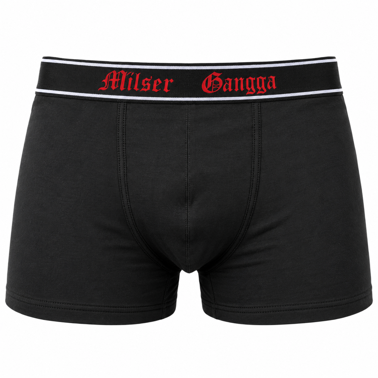 Boxer Shorts Milser Gangga in Schwarz mit Gangga-Logo, Vorderansicht