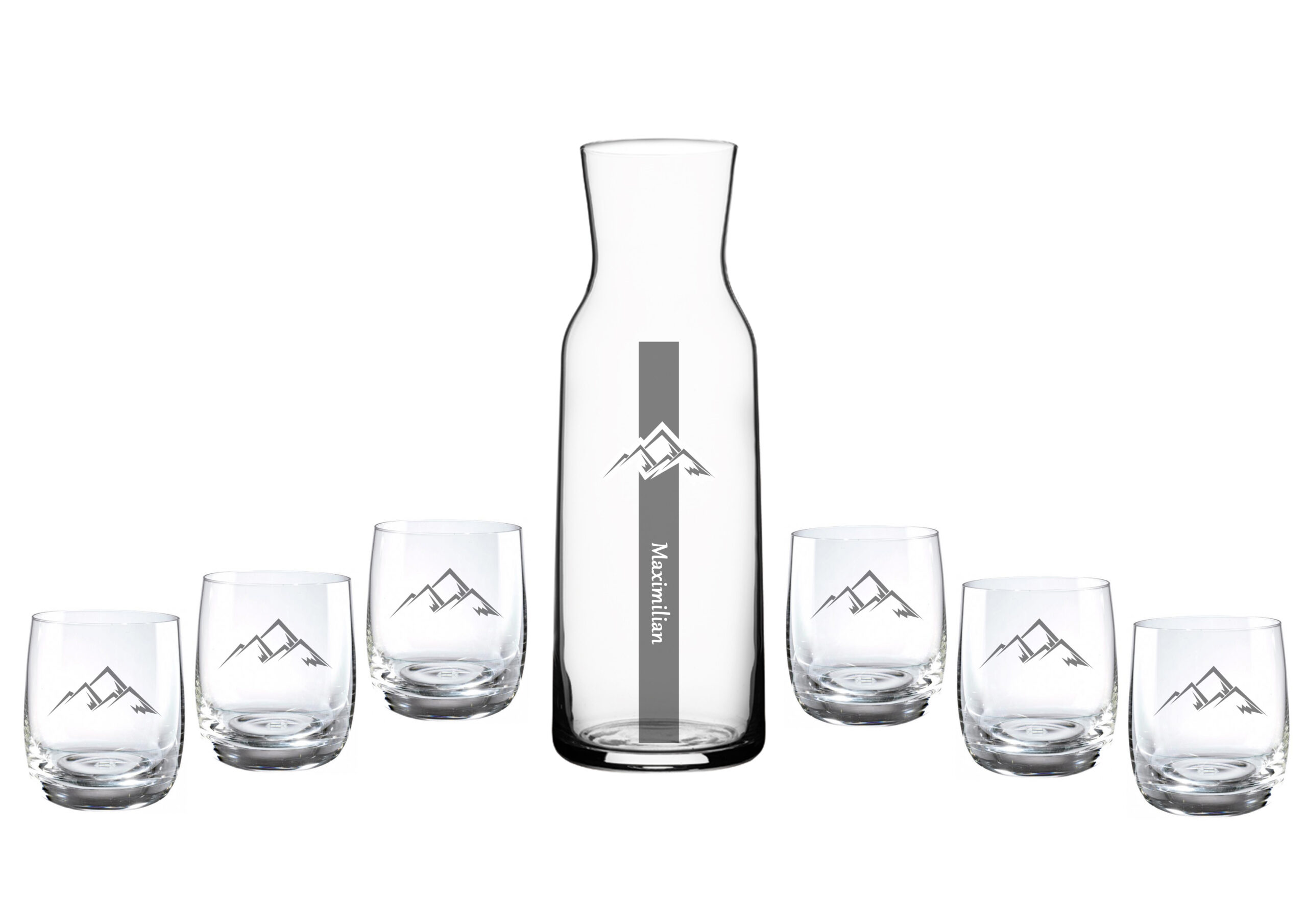 Wasserglas Set mit Berge und Name ae-werbetechnik