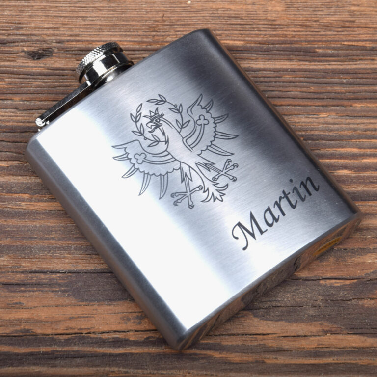 Personalisiert Edelstahl Flachmann Mit Zunft Gravur - Ideal Für Zimmerleute & Handwerker